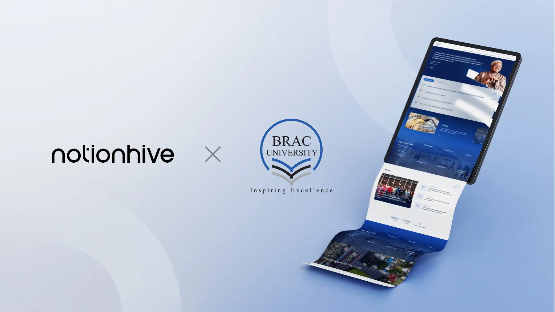 Notionhive and BRAC University collaboration visual showcasing the redesigned university website on a digital screen with modern UI/UX elements