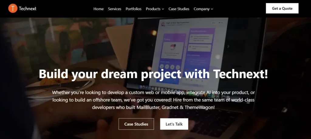 Technext software company in Bangladesh website screenshot