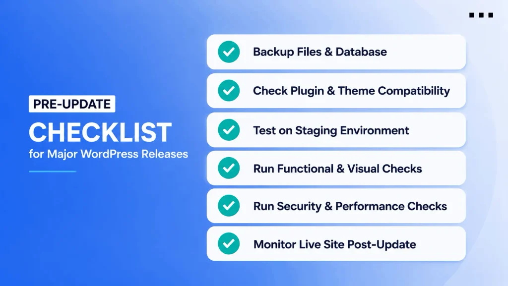 WordPress 7.0 admin dashboard update checklist for safe major releases